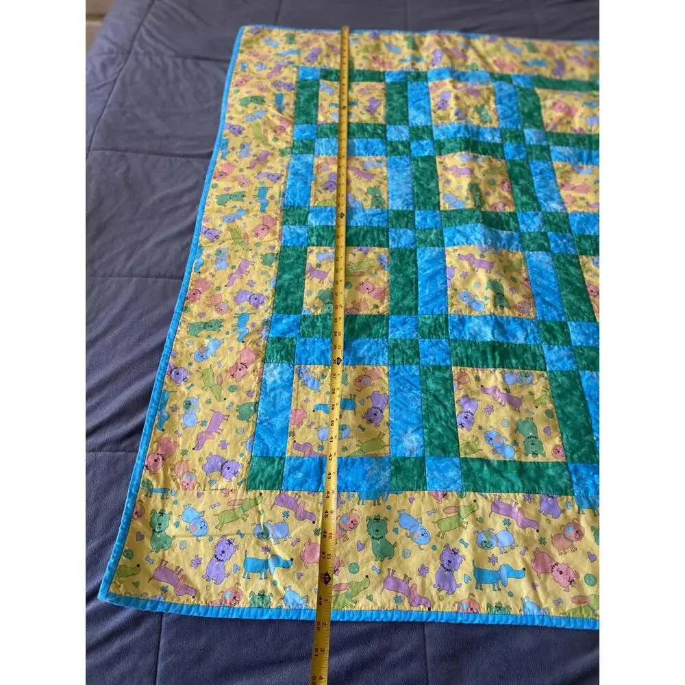 Handmade Colorful Patchwork Baby Quilt with Animal Print